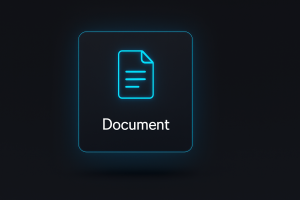 dark-mode UI design showing a stacked floating card with a glowing neon-blue document icon and the label “Documents” beneath it, set against a clean, gradient background for a sleek, professional interface look.