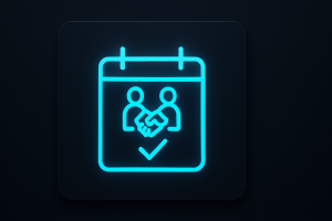 Magnifying glass icon hovering over data clusters on a dark card-style UI, with glowing neon-blue lines connecting map points, symbolizing advanced data analysis and search.